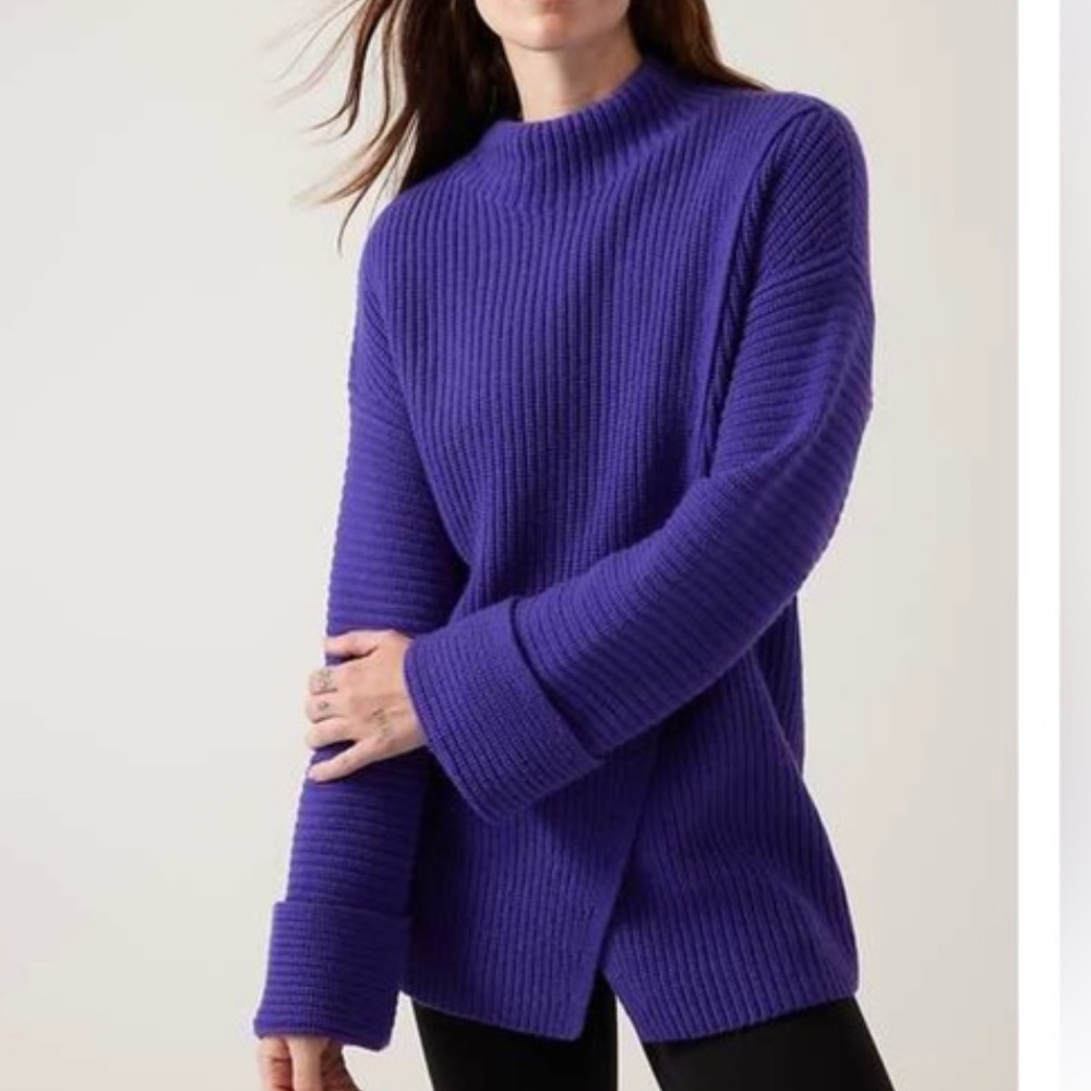 Athleta Azalea long sleeve ribbed chunky mock neck Sweater Blue purple size XL